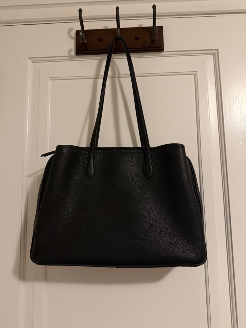 Quince Black Leather Tote - Triple Compartment work tote